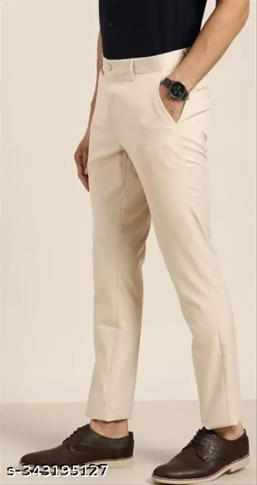 Men's SMART FLEXI Beige Formal Trousers Pants