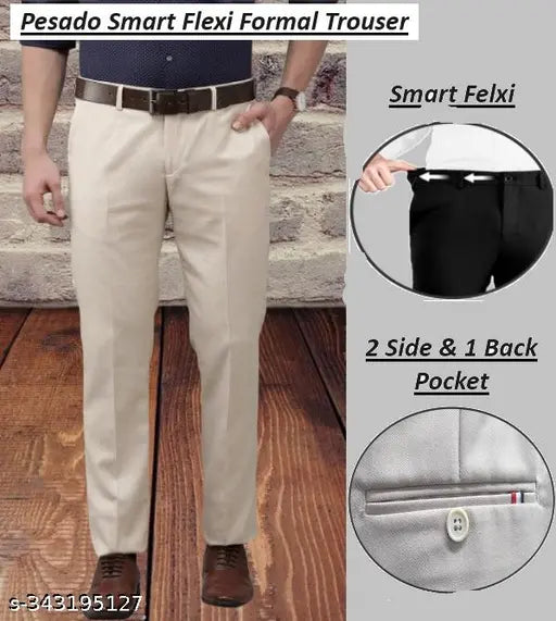 Men's SMART FLEXI Beige Formal Trousers Pants
